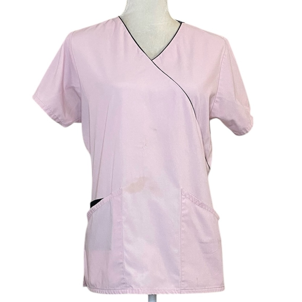 Dickies Light Pink Black 3 Pocket Nurse Tie Back Scrub Uniform Sz S